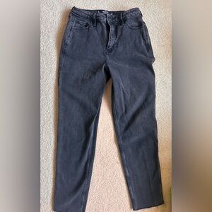 Hollister Women’s Ultra High Rise Mom Jeans with Frayed Hem and Dark Wash
